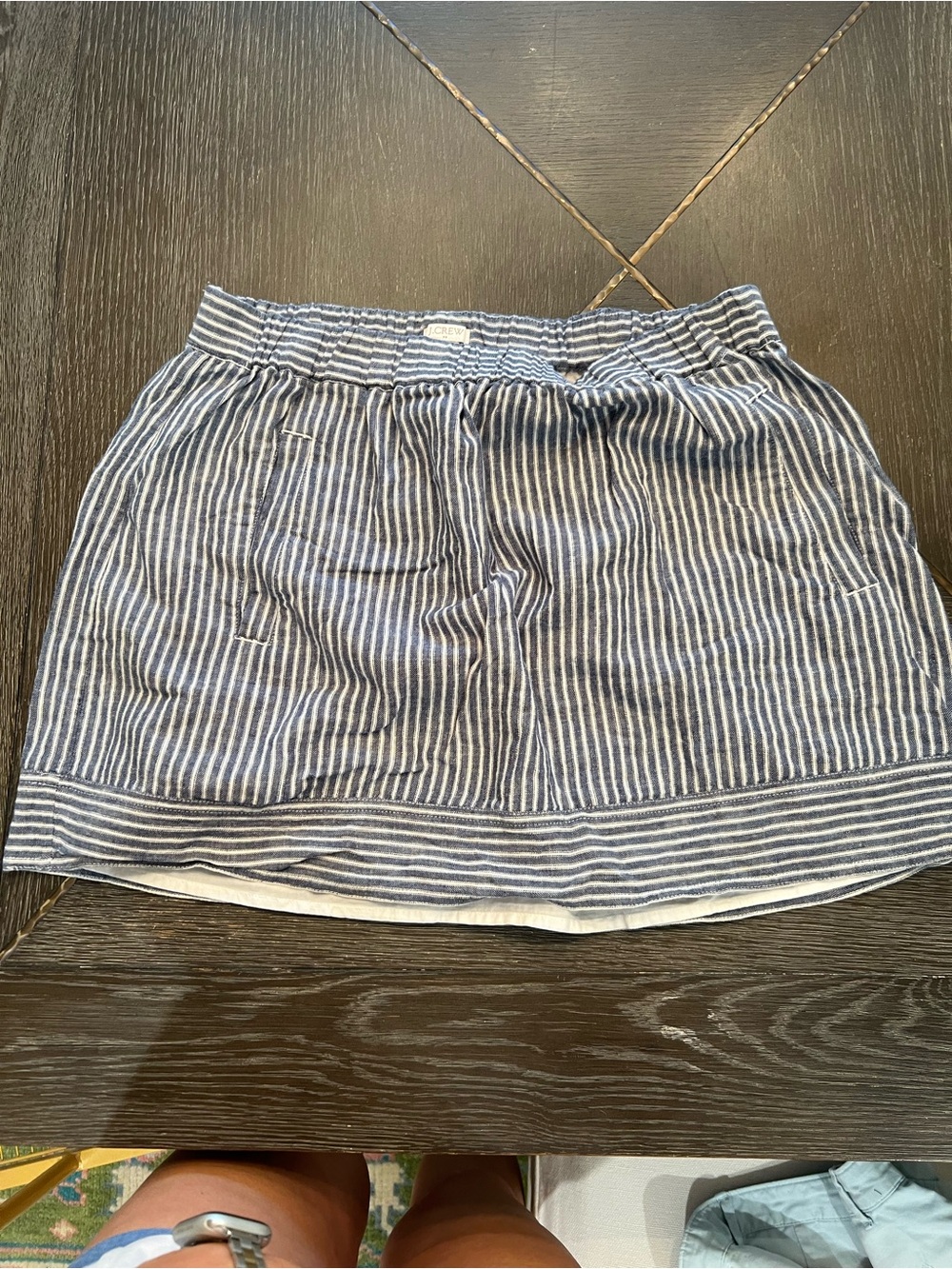 Striped Navy and White Linen & Cotton Blend Skirt
